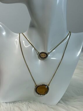 RW&CO. Gold-Tone Double Layer Necklace with Amber Stones